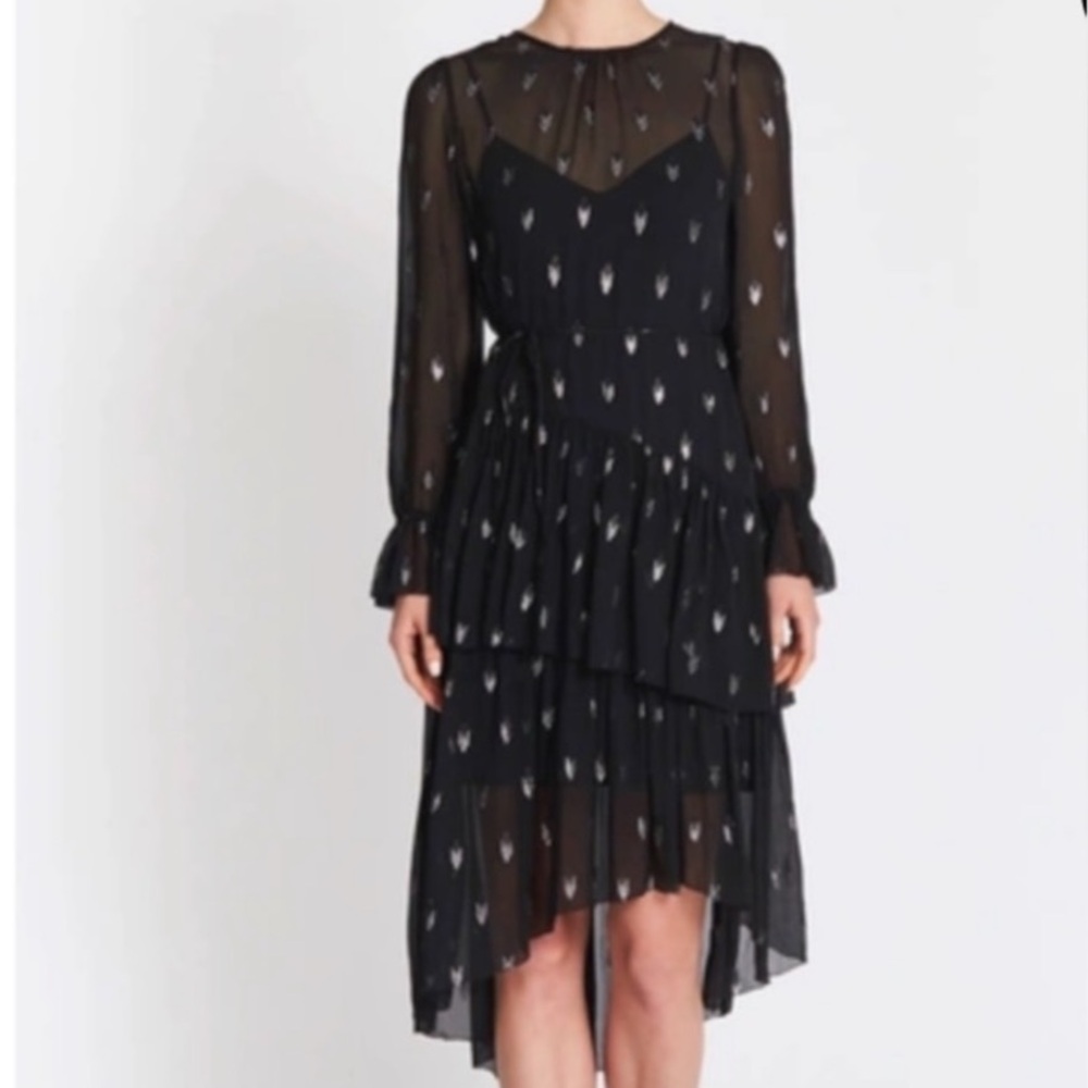 1192. Elegant Black Sheer Long Sleeve Dress - Picture 5 of 8
